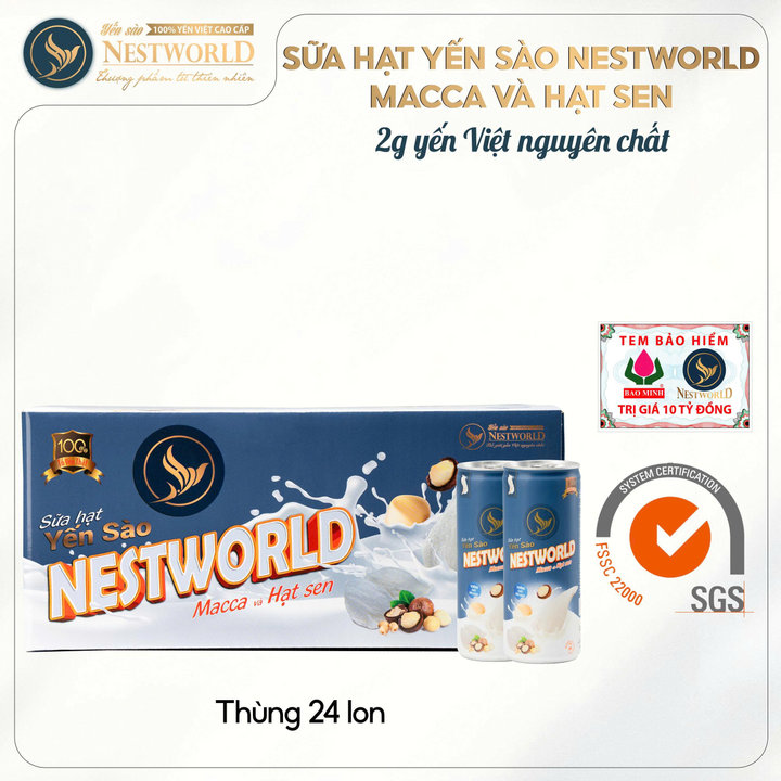 [thùng 24 Lon] Sữa Hạt Yến Sào Nestworld Macca Và Hạt Sen