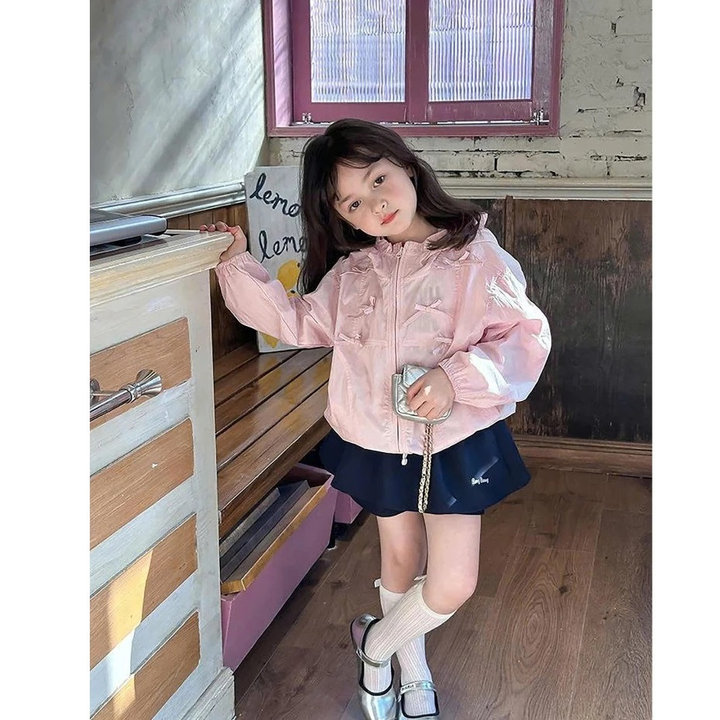 Áo Khoác Gió Bé Gái Có Nón Đính Nơ Cực Xinh - Chống Nắng Từ 12-45kg Dành Cho Bé Gái