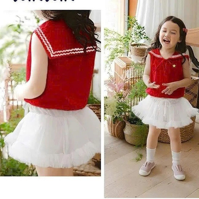 Alternative view of Set Váy Cờ Đỏ Sao Vàng – Áo Thủy Thủ Kate Cotton + Váy Lưới Từ 12-36kg Dành Cho Bé Gái