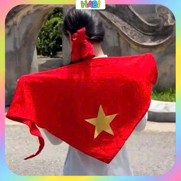 Alternative view of [2/9]khăn Cờ Việt Nam - Khăn Quàng Đỏ Ngôi Sao Vàng Nhũ Da 2 Lớp–khăn Yêu Nước Phụ Kiện Diễu Hành,quốc Khánh 2/9