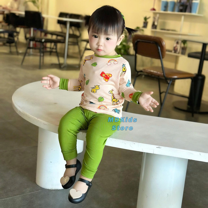 Bộ Thun Lạnh Họa Tiết Tay Dài,quần Dài,cho Bé Trai,bé Gái,trẻ Em,size 5-15kg
