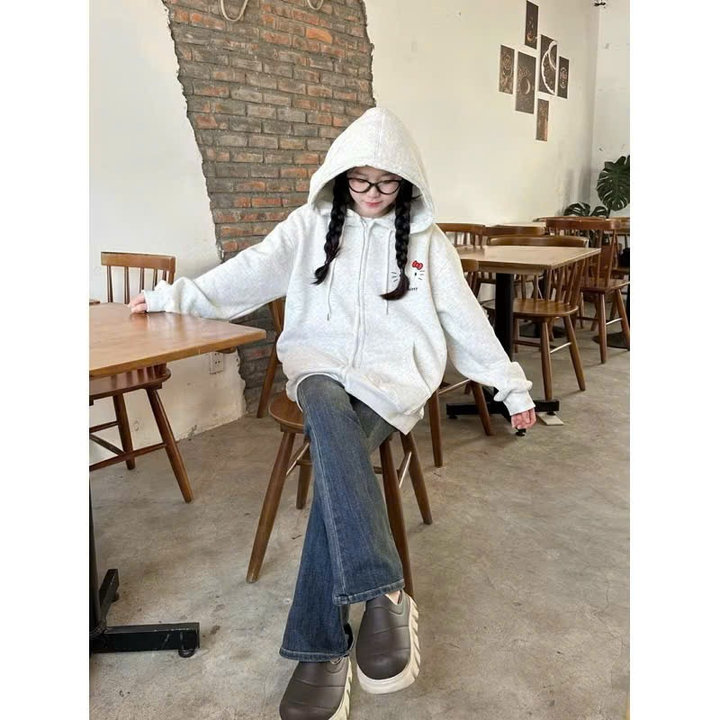 Alternative view of Áo Hoodie Zip Nỉ Bông Form Rộng Unisex In Helo Kitty Hai Mặt