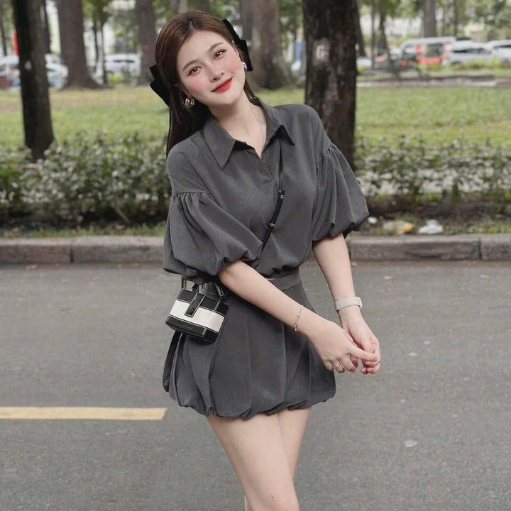 Set Cotton Lạnh Tay Phồng Chân Váy Bí Bồng Khóa Kéo Hông Bt105yt