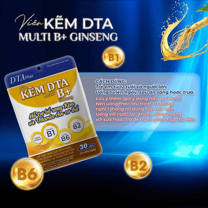 Alternative view of Viên Uống Kẽm Kết Hợp Vitamin Nhóm B Dta - Hỗ Trợ Đề Kháng, Giảm Mệt Mỏi, Cải Thiện Căng Thẳng, Suy Nhược 30 Ngày Và 60 Ngày
