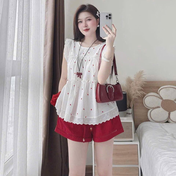 Set Tiểu Thư Phối Ren In Full Form Bbd Mix Quần Đùi Lưng Cao Bt105re