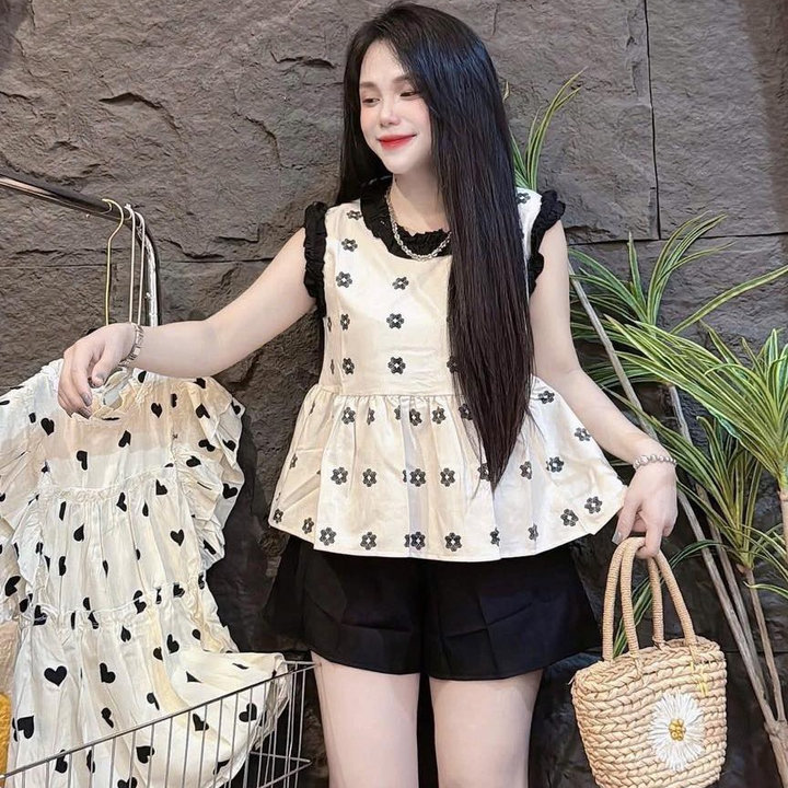 Alternative view of Set Áo Mango Phối Bèo In Full Mix Quần Đùi Lưng Cao Tb95gs