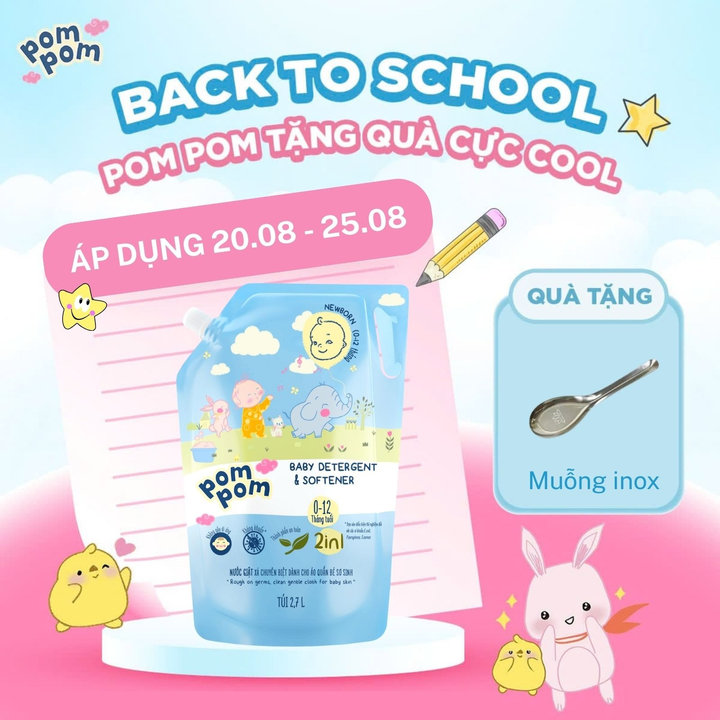 Túi 2.7l - Dành Cho Bé Sơ Sinh - Gel Giặt Xả 2in1 - Sạch Sâu Kháng Khuẩn - Khử Mùi Nôn Trớ, Ọc Sữa, Tè Khai-lưu Hương Phấn Thơm Dịu Nhẹ
