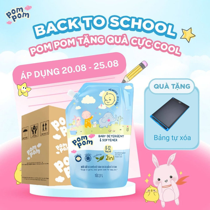 [thùng 3 Túi 2.7l] - Dành Cho Bé Sơ Sinh - Gel Giặt Xả 2in1- Sạch Sâu Kháng Khuẩn - Khử Mùi Nôn Trớ, Ọc Sữa, Tè Khai-lưu Hương Phấn Thơm Dịu Nhẹ
