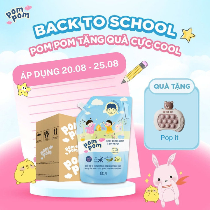 [2 Thùng 6 Túi 2.7l] - Dành Cho Cả Nhà - Gel Giặt Xả 2in1 "lành" Pompom Active