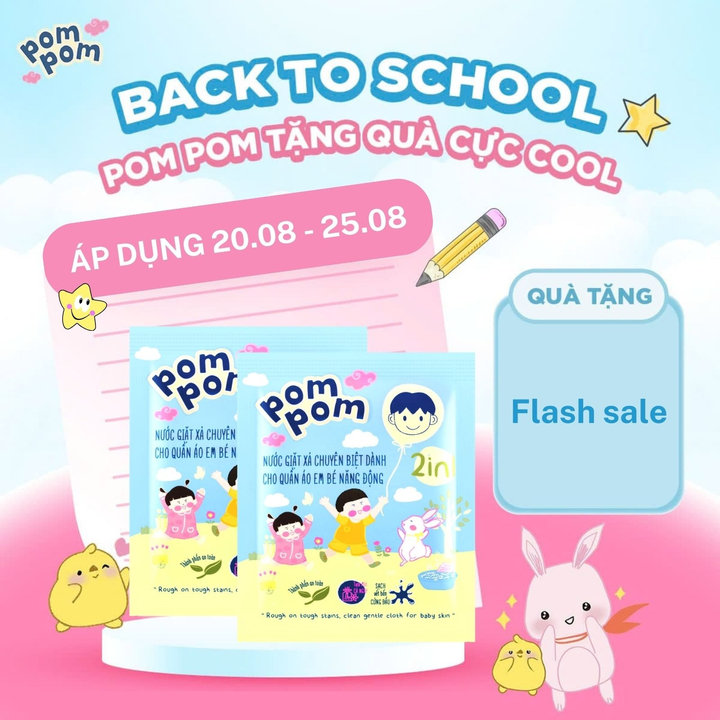 [combo 2 Dây] Gel Giặt Xả 2in1"lành" Cho Bé (12-36 Tháng) Và Cả Nhà Pompom Active- 24 Gói Dùng Thử 20ml