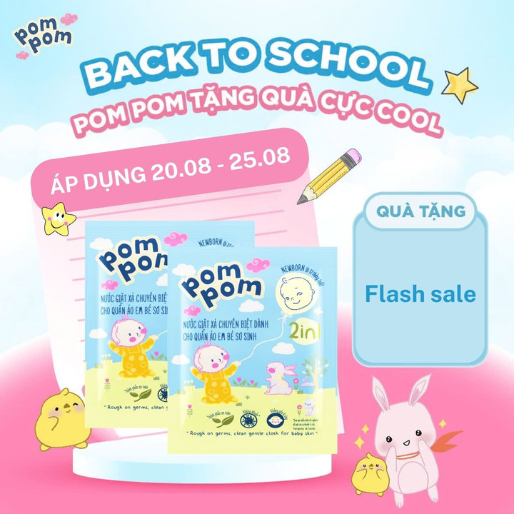 [combo 2 Dây] Gel Giặt Xả Newborn Dành Cho Bé Sơ Sinh (0 - 12 Tháng) 24 Gói 20ml - Pom Pom