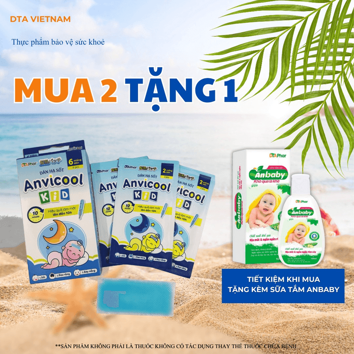 Miếng Dán Hạ Sốt Cho Bé Anvicool Kid Làm Mát, Hạ Nhiệt, Giảm Sốt Nhanh Chóng, Hộp 3 Gói 6 Miếng