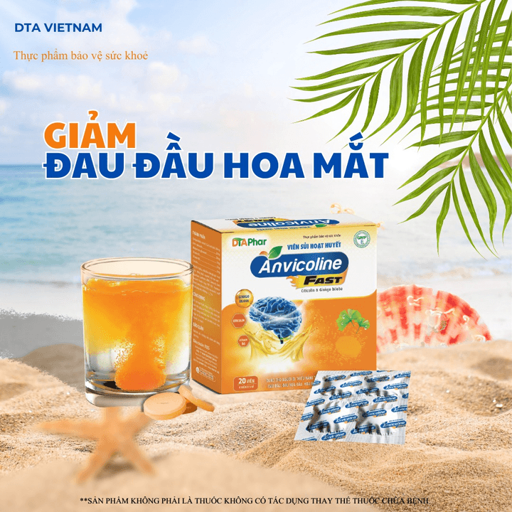Viên Sủi Anvicoline Fast Hỗ Trợ Hoạt Huyết Dưỡng Não Giảm Nhanh Cơn Đau Đầu Hoa Mắt Chóng Mặt Hộp 20 Viên