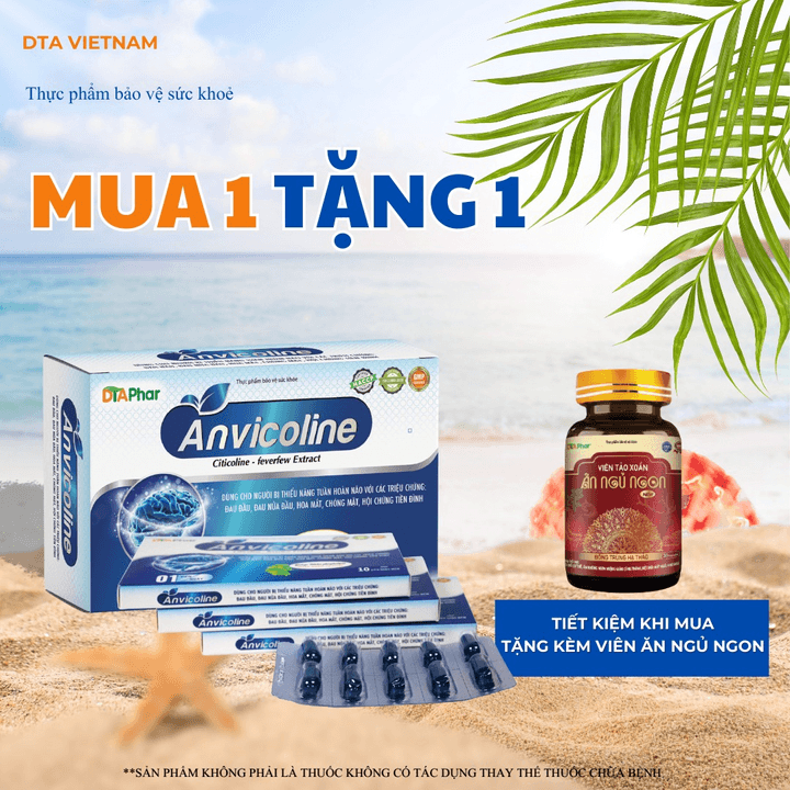 Viên Uống Anvicoline Hỗ Trợ Hoạt Huyết Dưỡng Não Giúp Cải Thiện Đau Đầu Hoa Mắt Chóng Mặt Hộp 30 Viên