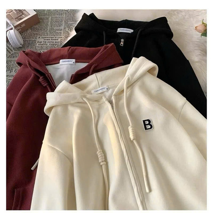 001 Áo Khoác Hoodie Nỉ Form Rộng In Chữ B