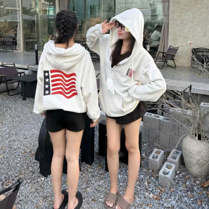 002 Áo Khoác Nỉ Form Rộng In Hình Lá Cờ