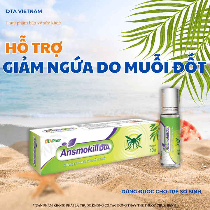 Lăn Muỗi Ansmokill Dta Giúp Giảm Ngứa Sưng Tấy Do Muỗi Đốt Dùng Được Cho Phụ Nữ Có Thai Và Trẻ Sơ Sinh Chai 10gr