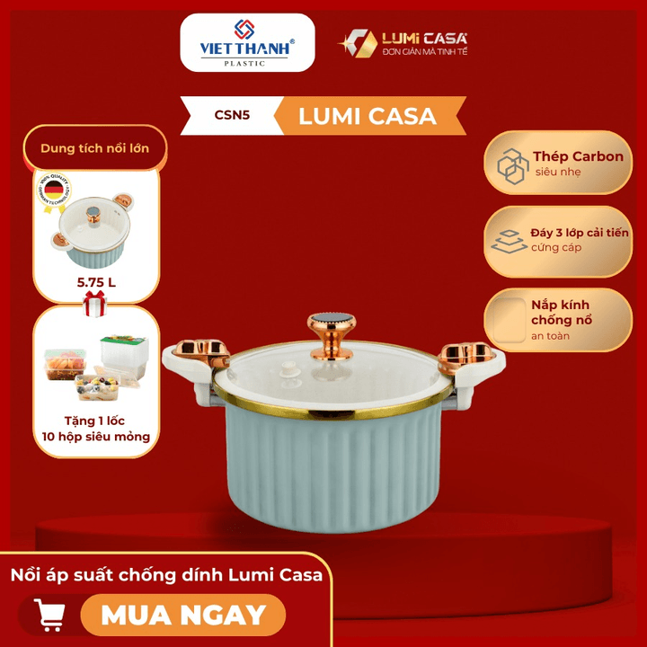 Nồi Áp Suất Chống Dính Lumicasa Csn5-26 Công Nghệ Đức - Cao Cấp, An Toàn Cho Sức Khỏe