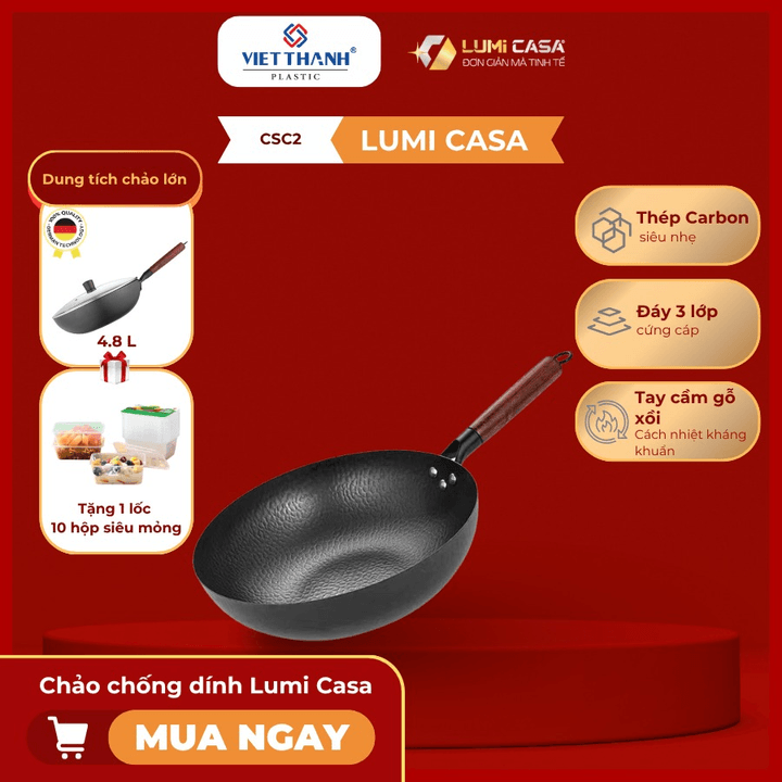 Chảo Chống Dính Thép Carbon Không Gỉ Lumicasa Csc2-32 Công Nghệ Đức - Siêu Bền Và Tiết Kiệm Năng Lượng