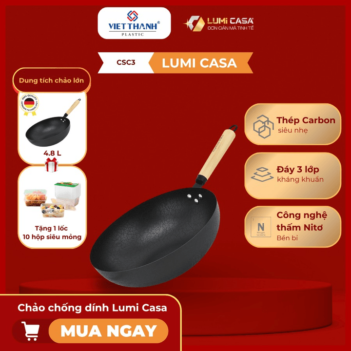 Chảo Chống Dính Thép Carbon Không Gỉ Lumicasa Csc3-32 Công Nghệ Đức - Siêu Bền Và Tiết Kiệm Năng Lượng