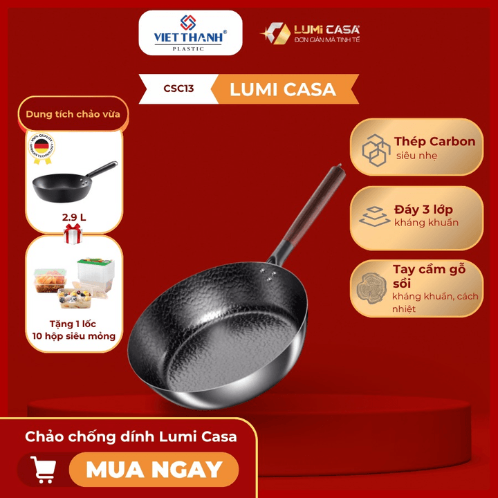Chảo Chống Dính Thép Carbon Không Gỉ Lumicasa Csc13-28 Công Nghệ Đức - Siêu Bền Và Tiết Kiệm Năng Lượng