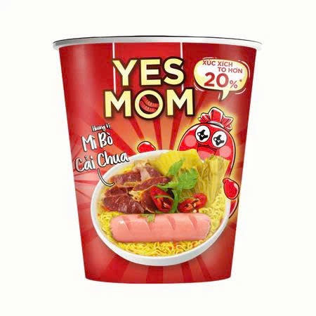 Alternative view of Thùng 24 Ly Mì Bò Cải Chua Yes Mom Có Xúc Xích 79.2g/ly - Thêm 20% Xúc Xích - Gdn