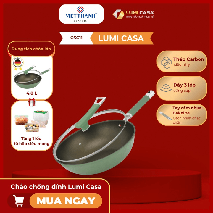 Chảo Chống Dính Thép Carbon Không Gỉ Lumicasa Csc11-32 Công Nghệ Đức - Siêu Bền Và Tiết Kiệm Năng Lượng