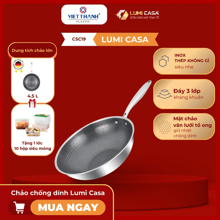 Chảo Chống Dính Thép Carbon Không Gỉ Lumicasa Csc19-32 Công Nghệ Đức - Siêu Bền Và Tiết Kiệm Năng Lượng