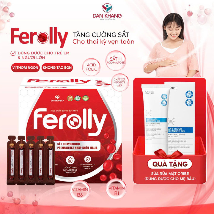 (mẫu Mới 40 Ống) Ống Uống Ferolly Dân Khang Bổ Sung Sắt Cải Thiện Tình Trạng Thiếu Máu Do Thiếu Sắt - Dân Khang