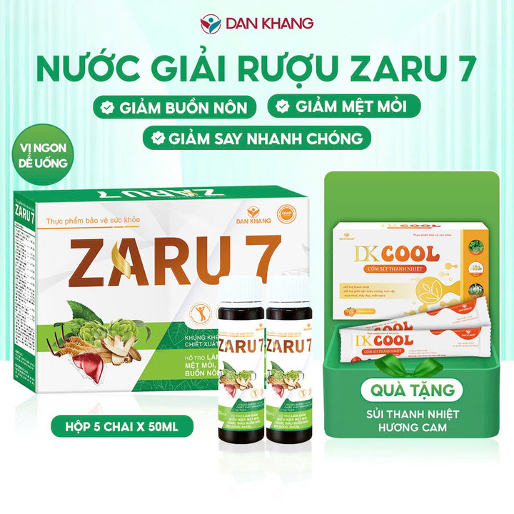 (hộp 5 Chai) Nước Giải Rượu Zaru 7 Thanh Nhiệt Mát Gan Hỗ Trợ Giảm Mệt Mỏi, Nhức Đầu, Buồn Nôn Do Rượu Bia - Dân Khang
