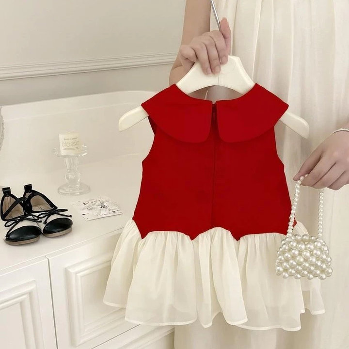 Alternative view of Đầm Xoè Bé Gái Tiểu Thư Đầm Kate Cổ Nơ Phối Voan Sang Chảnh Từ 12-36kg Dành Cho Bé Gái