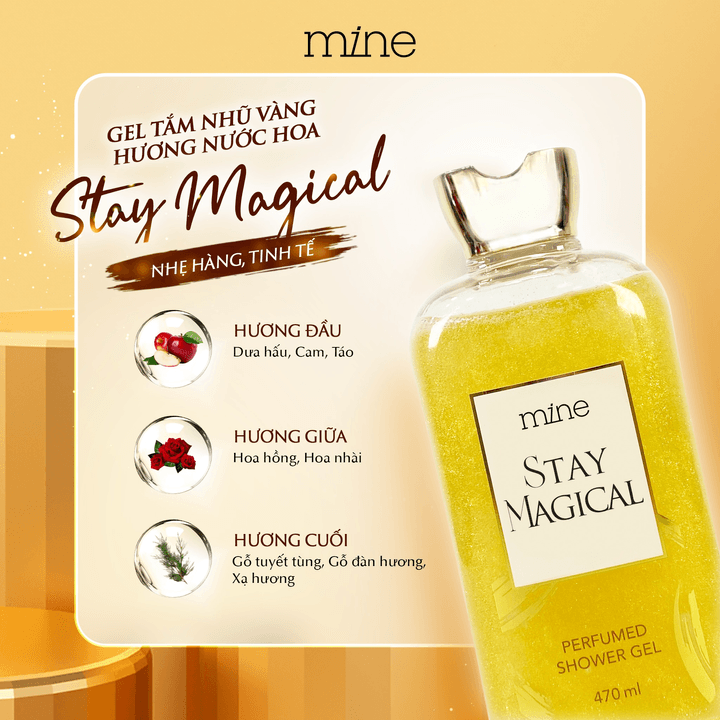 Gel Tắm Trắng Nhũ Vàng Nước Hoa Mine Stay Magical 500g