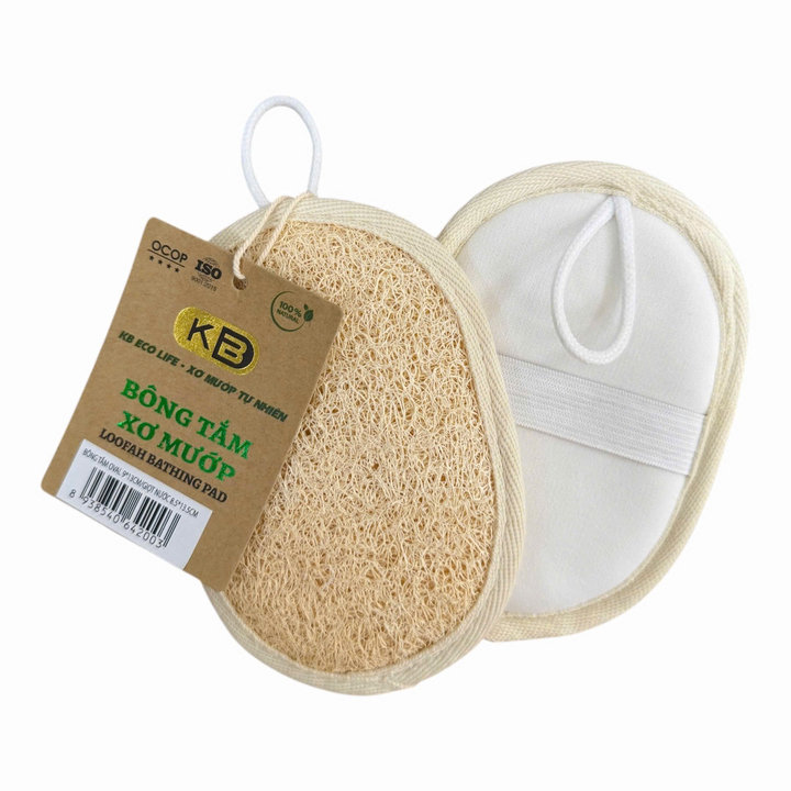 Bông Tắm Xơ Mướp 1 Mặt Xơ - Hình Oval - Sỉze 9*13 - Kb Ecolife
