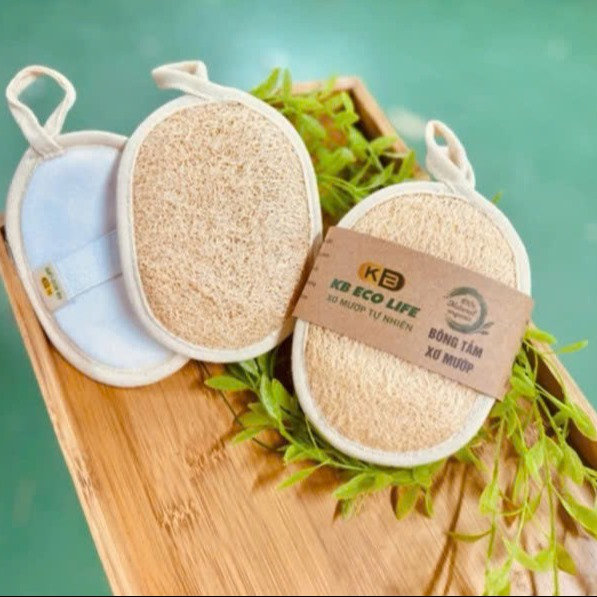 Bông Tắm Xơ Mướp 1 Mặt Xơ - Hình Oval - Size 10*14 - Tự Nhiên - Kb Ecolife