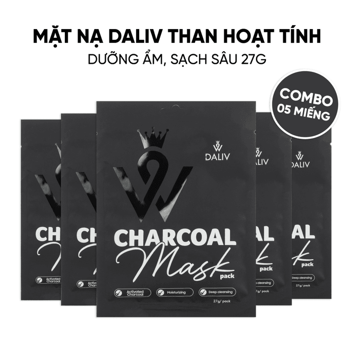 Combo 10 Tặng 2 Mặt Nạ Daliv Than Hoạt Tính Dưỡng Ẩm, Sạch Sâu 27g