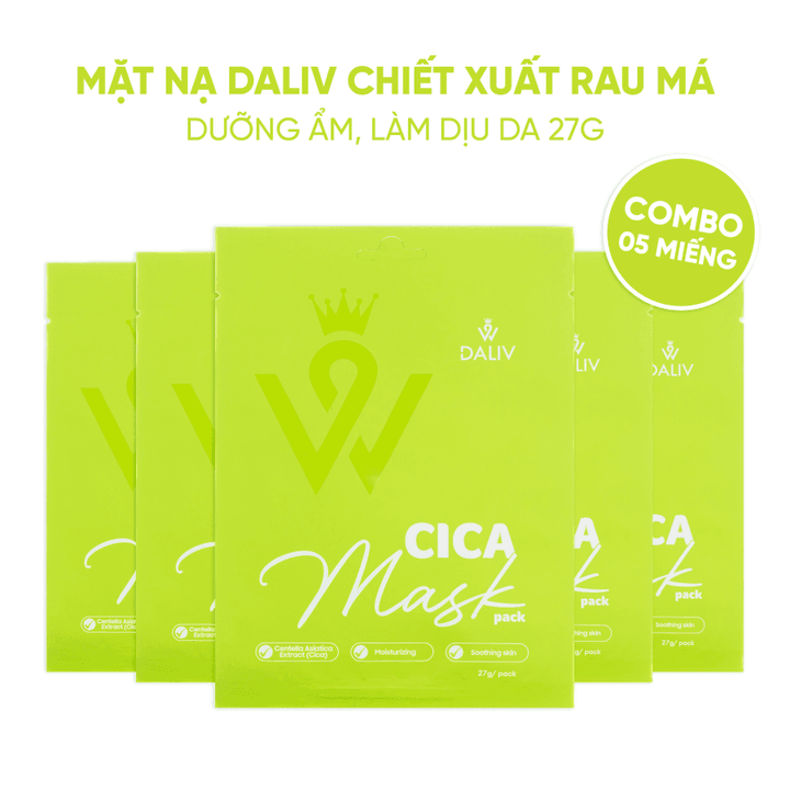 Combo 10 Tặng 2 Mặt Nạ Daliv Chiết Xuất Rau Má Dưỡng Ẩm, Làm Dịu Da 27g