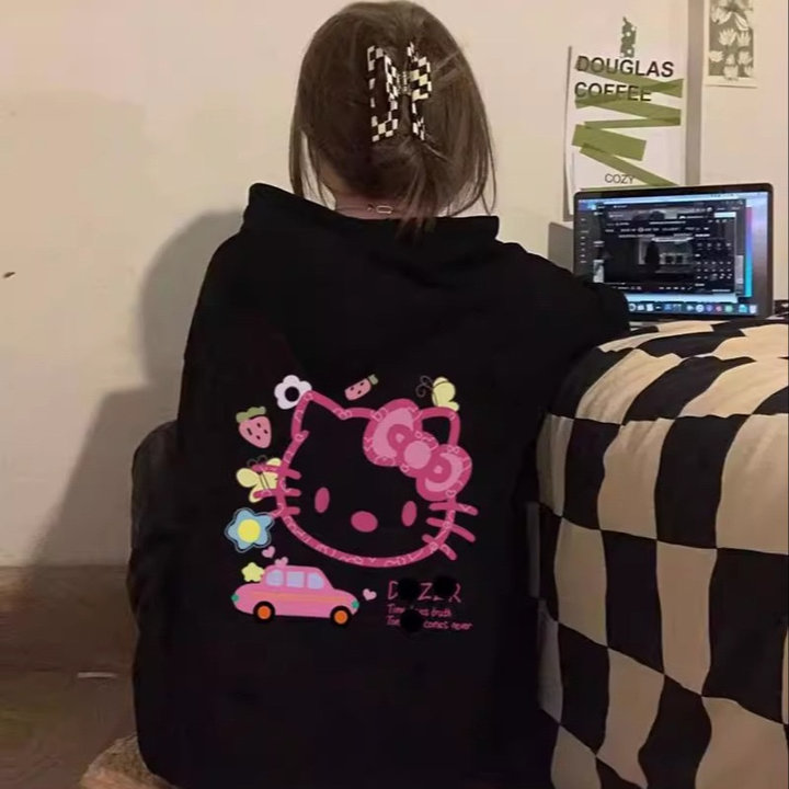 Alternative view of Áo Khoác Hoodie Nam Nữ Có Nón Tròng Đầu In Mèo Kitty Ô Tô - Htm Fashion
