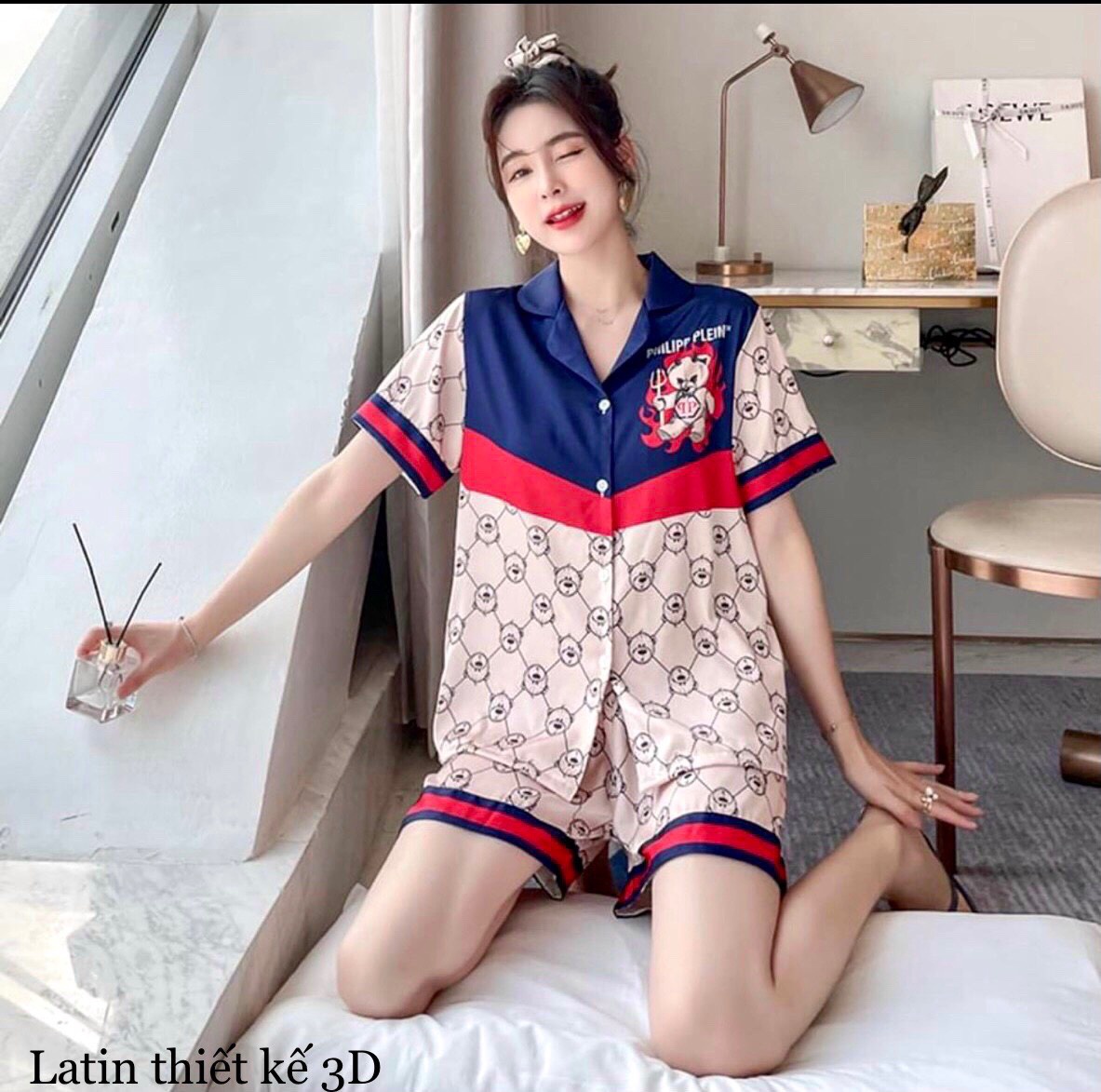Đồ Mặc Nhà Pijama Lụa Latin Thiết Kế Quần Đùi Freesize - Sam