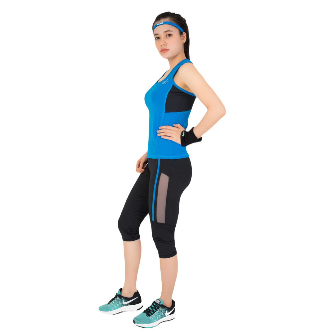 Alternative view of Bộ Tập Thể Thao Nữ Quần Lửng Áo 3 Lỗ Phối Màu Dl1201 Màu Xanh - Ansa Sport