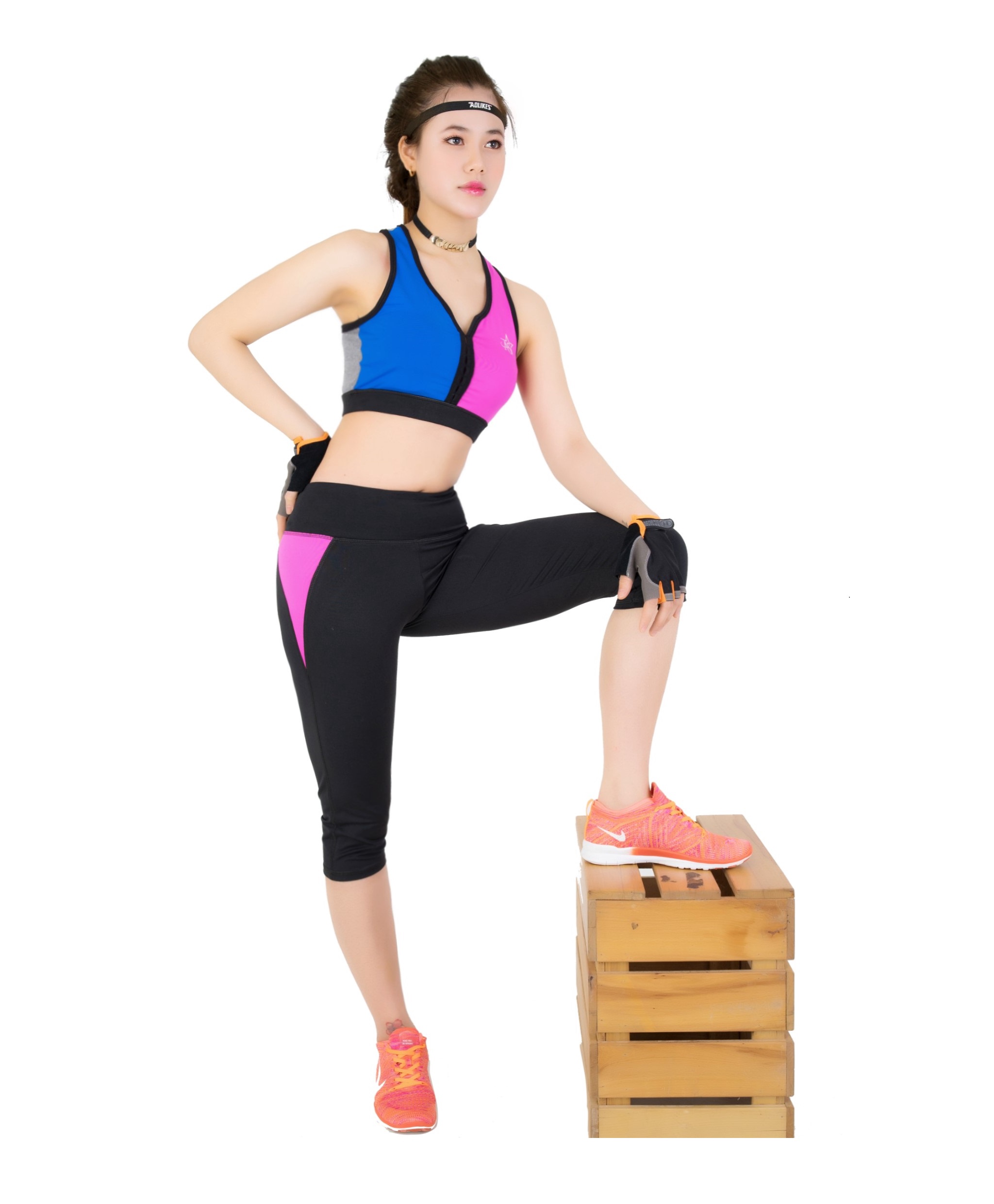 Bộ Tập Thể Thao Nữ Quần Lửng Áo Bra Phối 2 Màu Dl1301 Màu Xanh Phối Hồng - Ansa Sport
