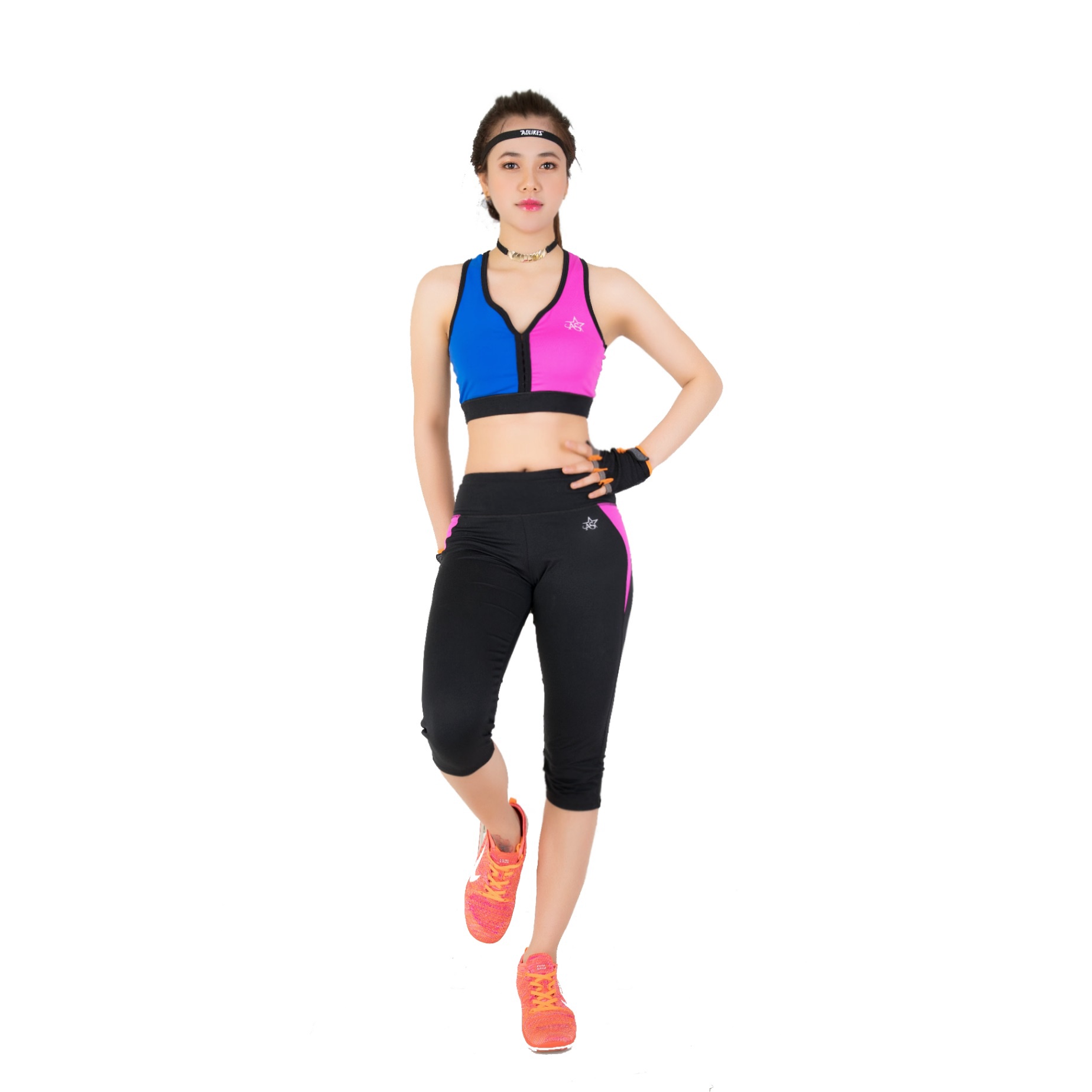 Alternative view of Bộ Tập Thể Thao Nữ Quần Lửng Áo Bra Phối 2 Màu Dl1301 Màu Xanh Phối Hồng - Ansa Sport