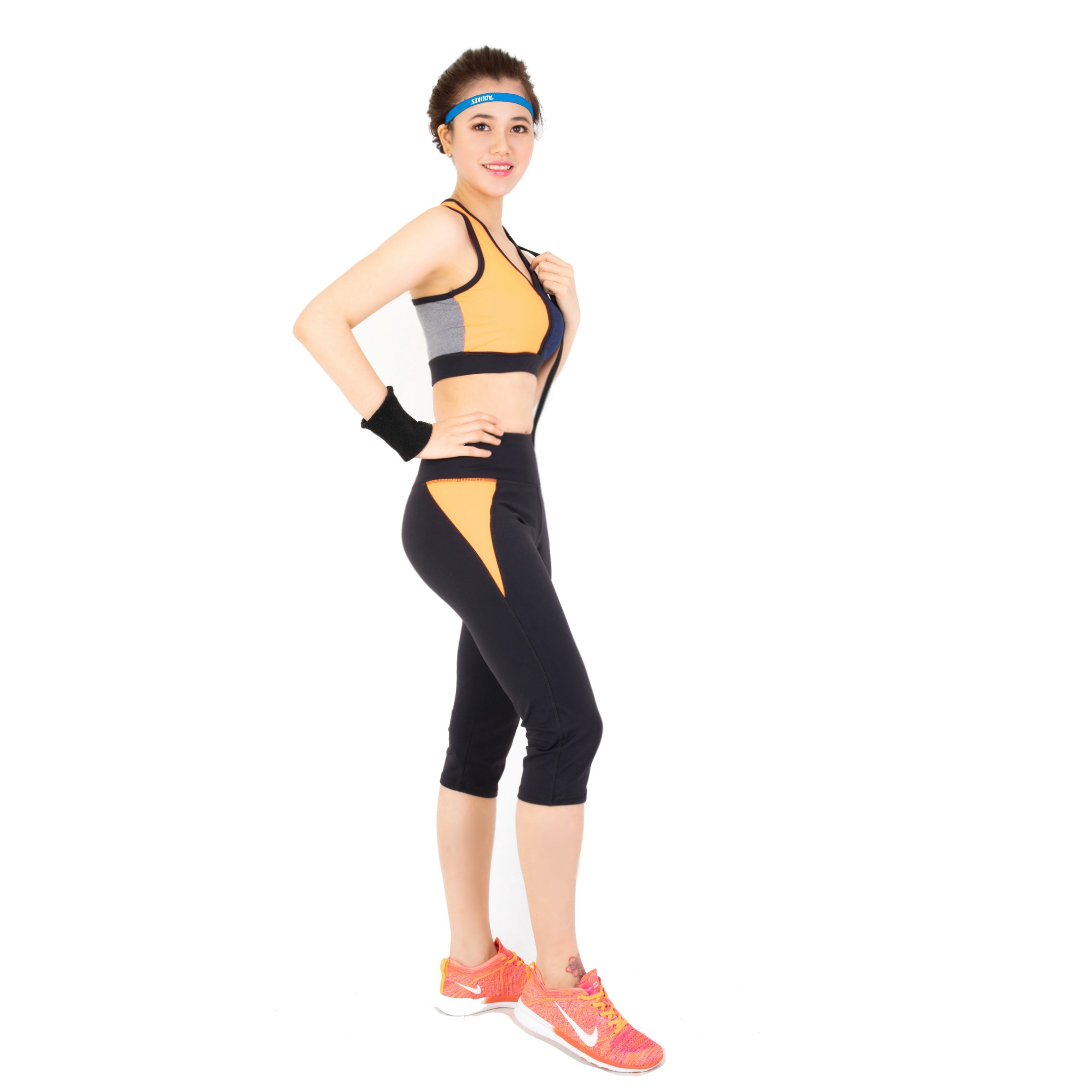 Alternative view of Bộ Tập Thể Thao Nữ Quần Lửng Áo Bra Phối 2 Màu Dl1303 Màu Xanh Dương Phối Cam - Ansa Sport