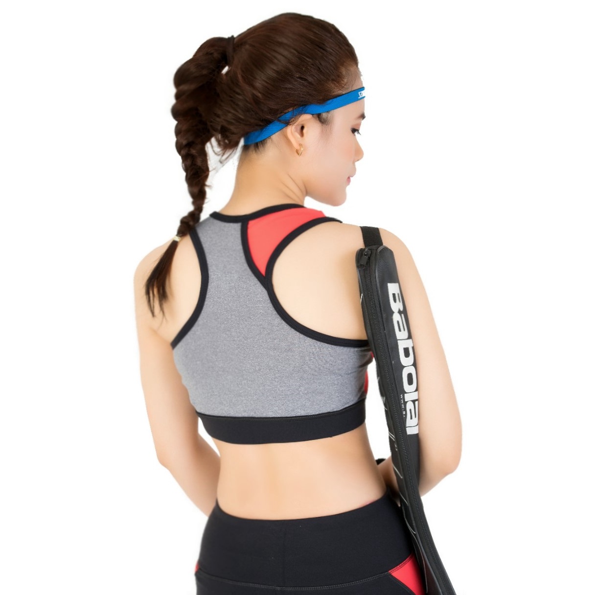 Alternative view of Bộ Tập Thể Thao Nữ Quần Lửng Áo Bra Phối 2 Màu Dl1304 Màu Xanh Dương Phối Đỏ - Ansa Sport