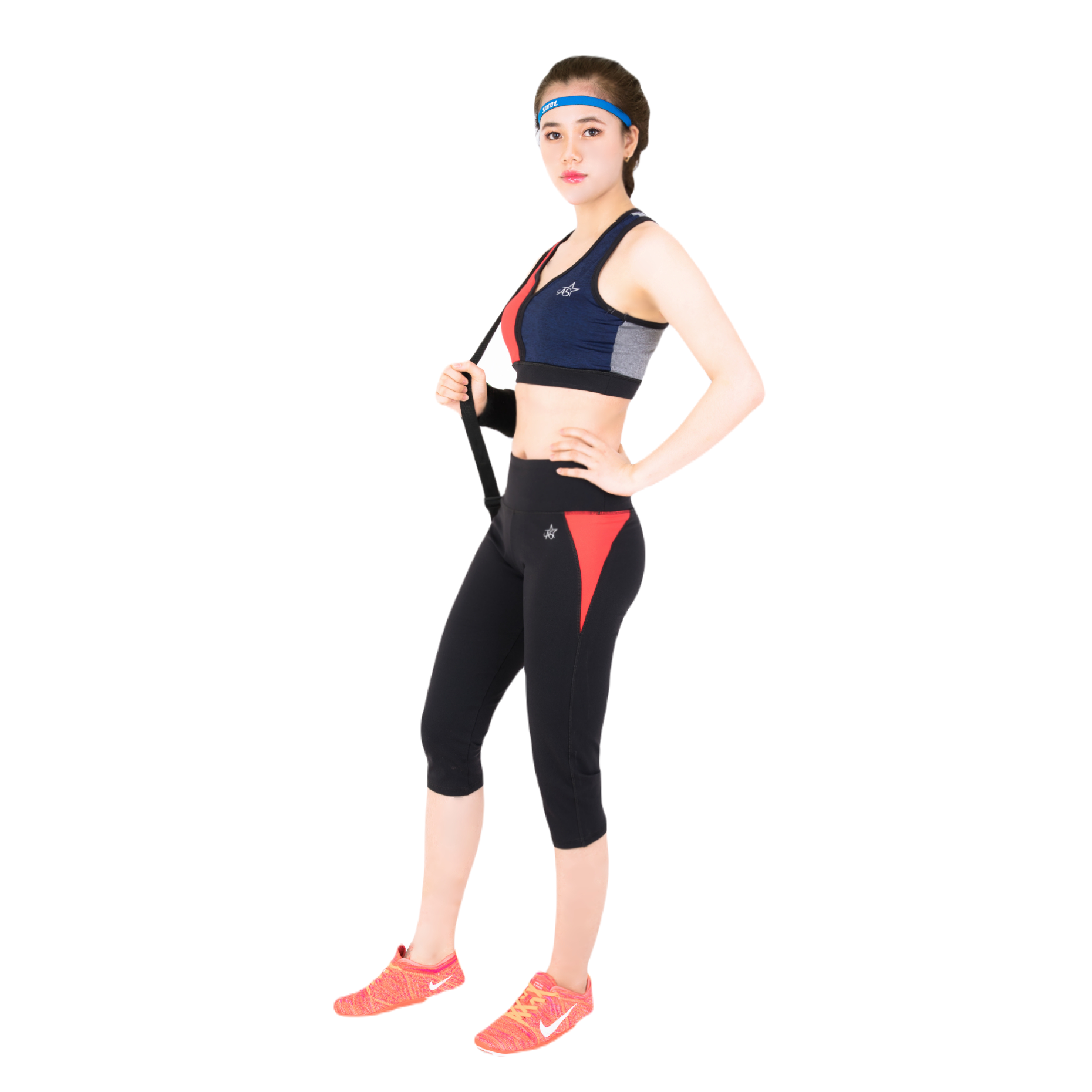 Bộ Tập Thể Thao Nữ Quần Lửng Áo Bra Phối 2 Màu Dl1304 Màu Xanh Dương Phối Đỏ - Ansa Sport