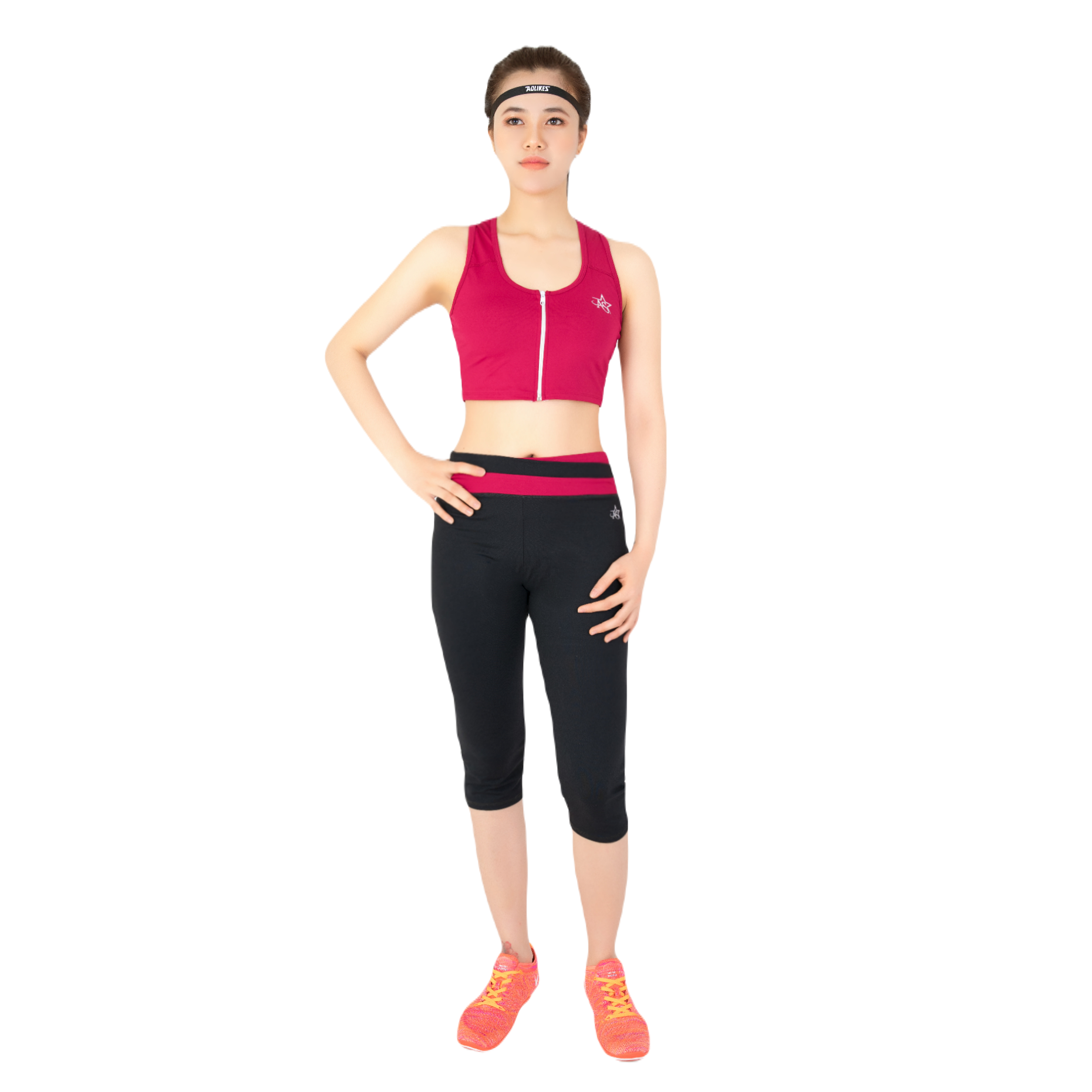 Alternative view of Bộ Tập Thể Thao Nữ Quần Lửng Áo Croptop Khóa Kéo Dl1403 Màu Đỏ - Ansa Sport