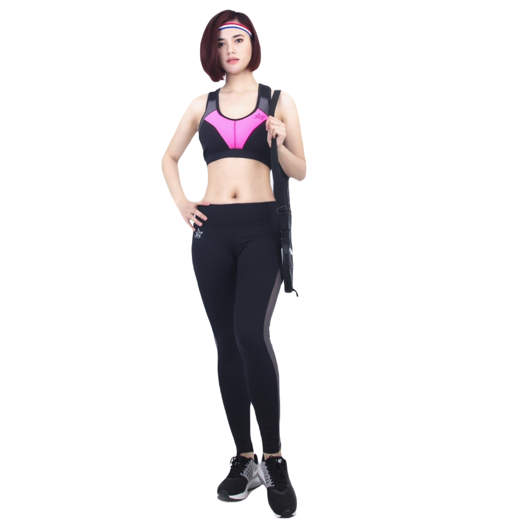 Bộ Tập Thể Thao Nữ Quần Dài Lưới Áo Bra Phối Màu Dd201 Màu Hồng - Ansa Sport