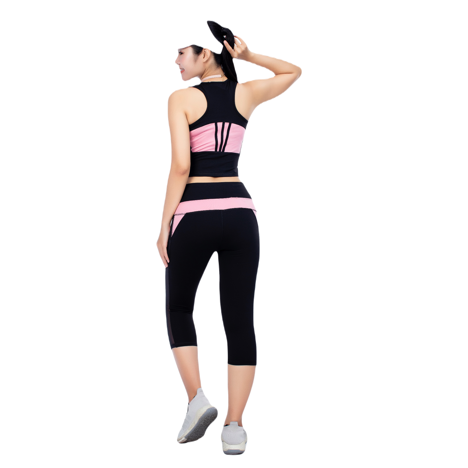 Alternative view of Bộ Tập Thể Thao Nữ Quần Lửng Phối Áo Lưới Croptop Dl501 Màu Cam - Ansa Sport