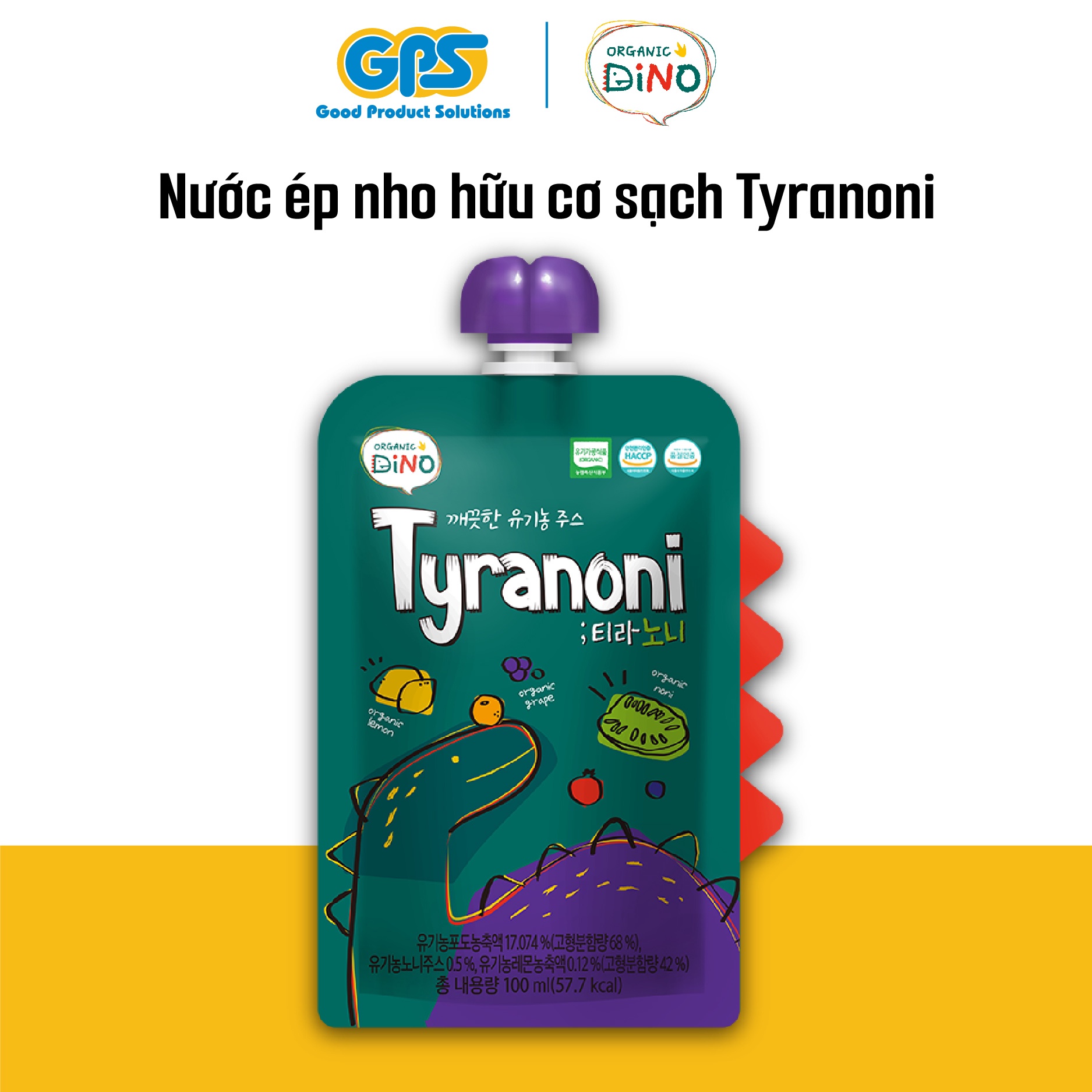 Nước Ép Trái Cây Hữu Cơ Sạch Tyranoni 100ml - Organic Dino