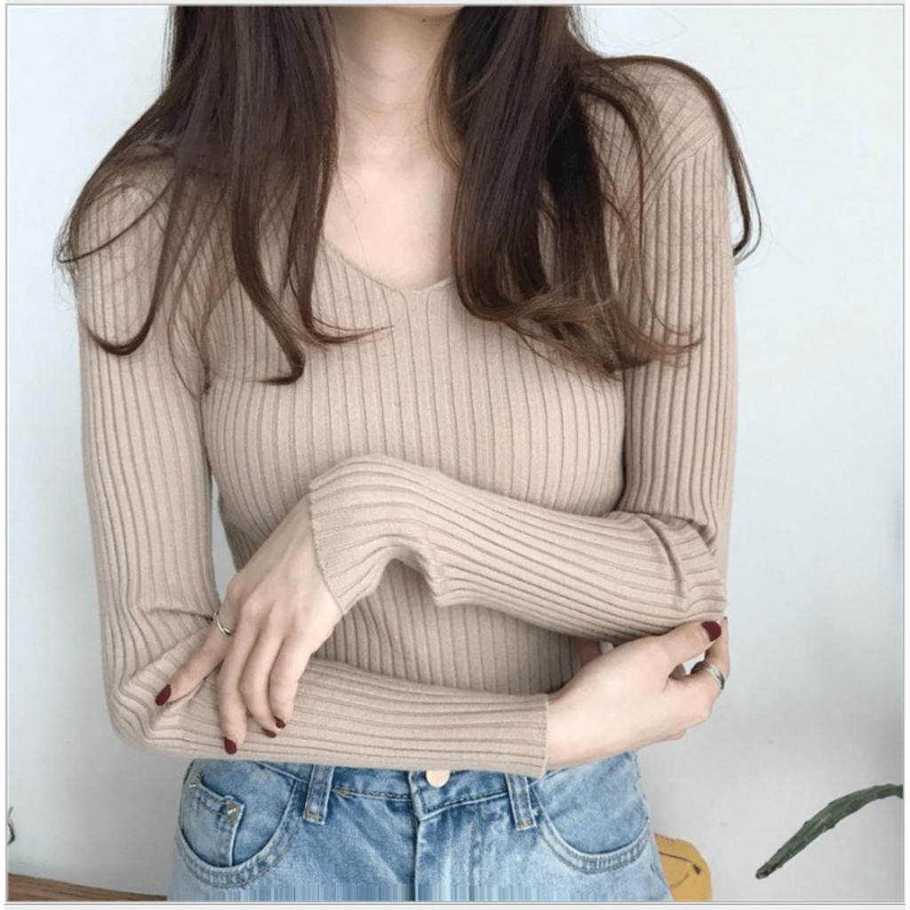 Áo Len Đũa Cổ Tim Chất Len Cừu Mềm Mịn - Chipxinhxk