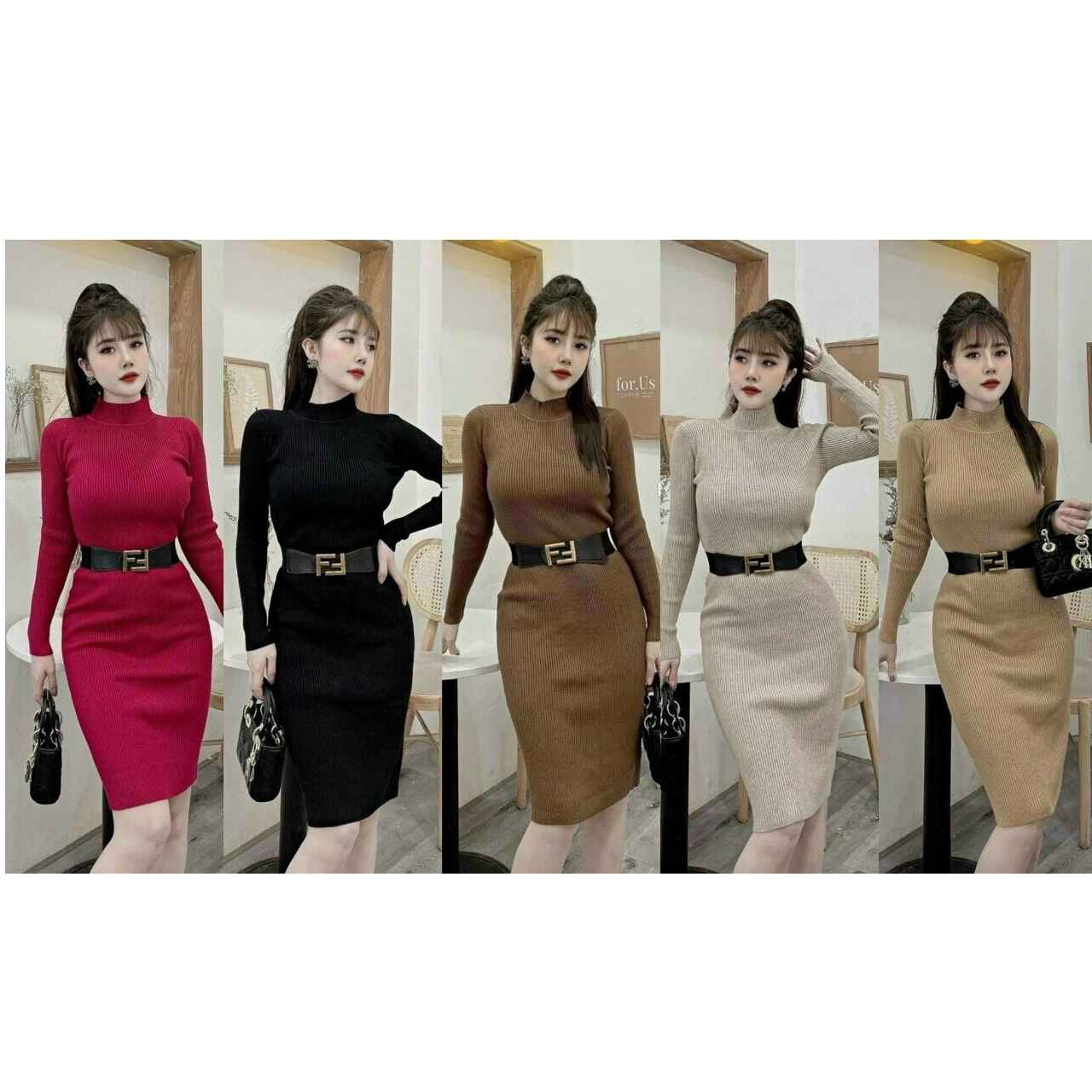 Váy Len Body Tôn Dáng Cổ Cao Ba Phân - Chipxinhxk